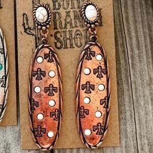 Western Stamped Stone Earrings Copper Thunderbird